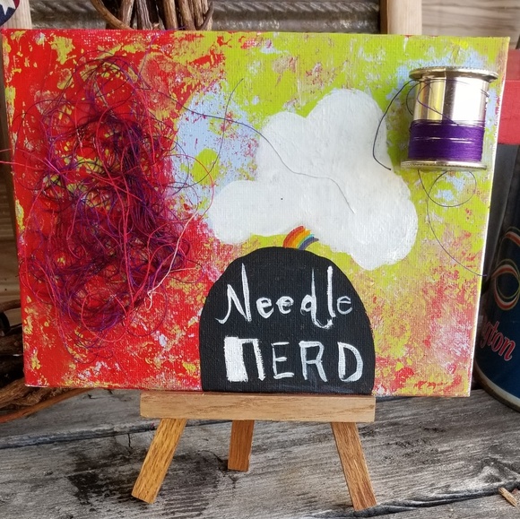 Needle Nerd Rainbow Mixed Media Art - Picture 1 of 2